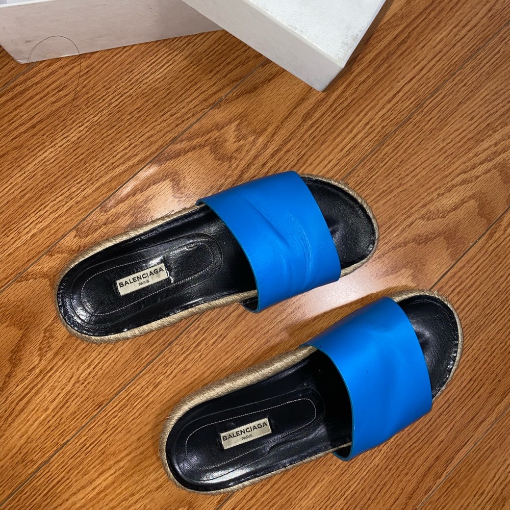 Balenciaga blue espadrille slides